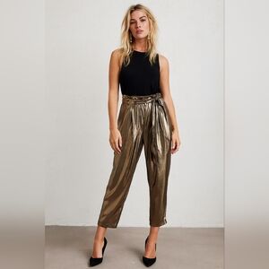 Free People Gold Palazzo Pants Size M Elastic Waist Metallic EUC